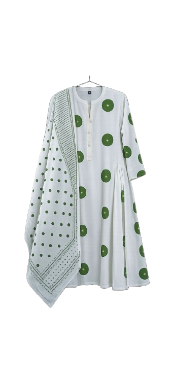 Ivory White With Olive Green - Image 2