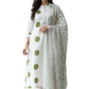 Ivory White With Olive Green