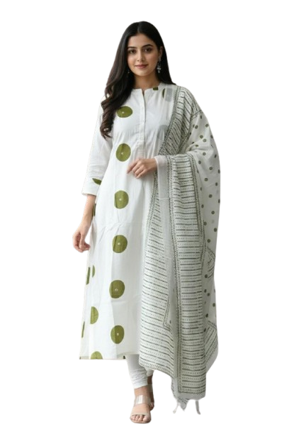 Ivory White With Olive Green