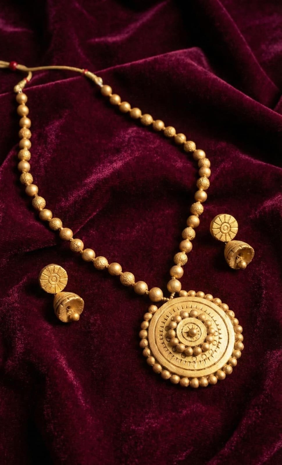 Royal Gold Handcrafted Terracotta Necklace & Jhumka Set