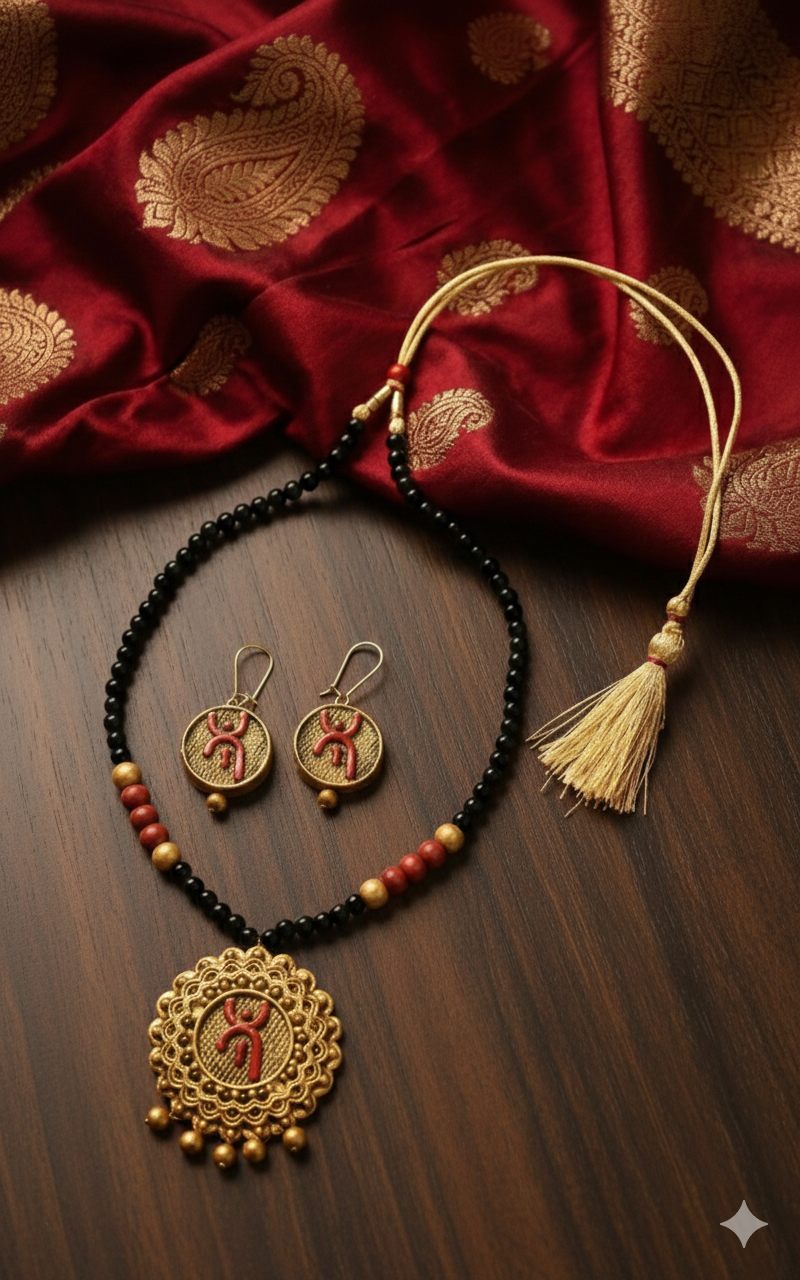 Handcrafted Mandala Terracotta jewellery set - Image 2